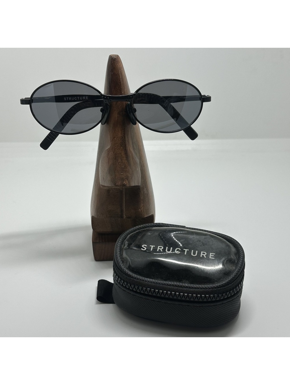 Structure Black Oval Folding Sunglasses with Protective Case